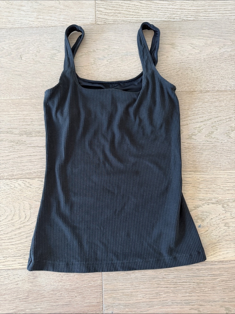 ALO Yoga Black Ribbed Square Neck Tank